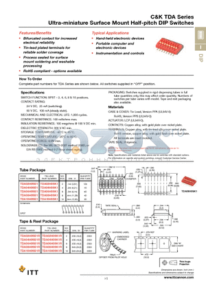 TDA04H0SK1R datasheet - Ultra-miniature Surface Mount Half-pitch DIP Switches