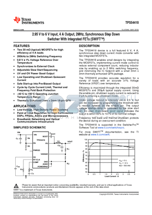 TPS54418RTET datasheet - 2.95 V to 6 V Input, 4 A Output, 2MHz, Synchronous Step Down Switcher With Integrated FETs (SWIFT)