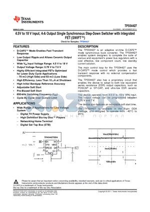 TPS54427 datasheet - 4.5V to 18 V Input, 4-A Output Single Synchronous Step-Down Switcher with Integrated FET (SWIFT)
