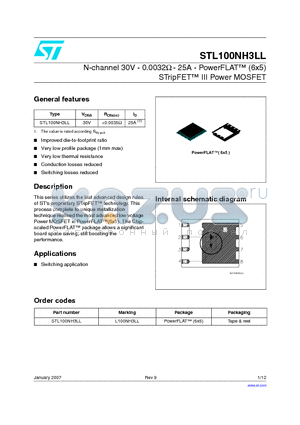 STL100NH3LL datasheet - N-channel 30V - 0.0032ohm - 25A - PowerFLAT (6x5) STripFET III Power MOSFET