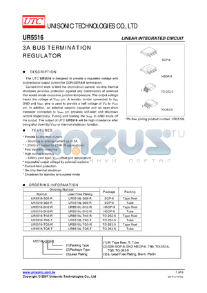 UR5516L-SH2-R datasheet - 3A BUS TERMINATION REGULATOR