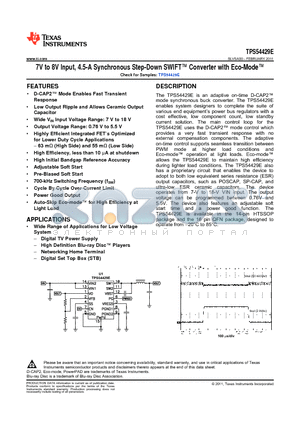 TPS54429E datasheet - 7V to 8V Input, 4.5-A Synchronous Step-Down SWIFT Converter