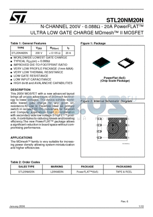 STL20NM20N datasheet - N-CHANNEL 200V - 0.088Y - 20A PowerFLAT ULTRA LOW GATE CHARGE MDmesh II MOSFET