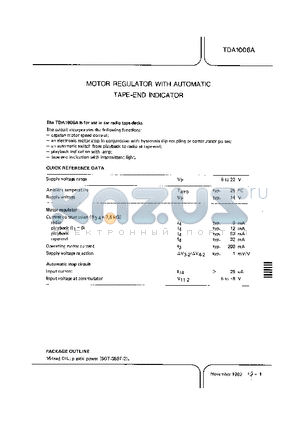 TDA1006A datasheet - MOTOR REGULATOR WITH AUTOMATIC TAPE END INDICATOR