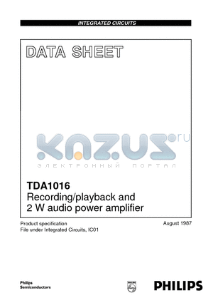 TDA1016 datasheet - Recording/playback and 2 W audio power amplifier