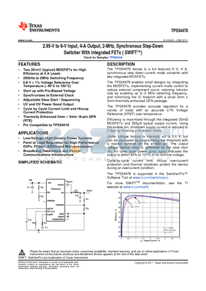 TPS54478RTET datasheet - 2.95-V to 6-V Input, 4-A Output, 2-MHz, Synchronous Step-Down