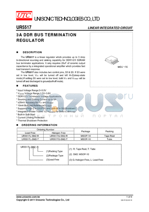 UR5517L-SM2-R datasheet - 3A DDR BUS TERMINATION REGULATOR