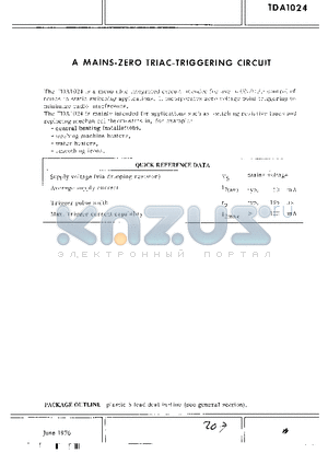 TDA1024 datasheet - A MAIN-ZERO TRIAC-TRIGGERING CIRCUIT