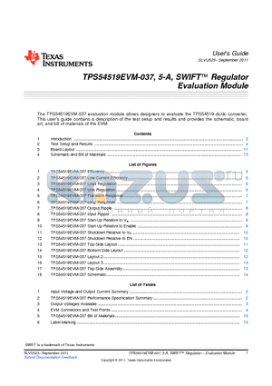 TPS54519EVM-037 datasheet - TPS54519EVM-037, 5-A, SWIFT Regulator Evaluation Module