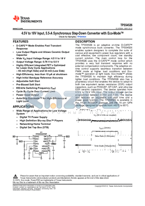 TPS54526PWP datasheet - 4.5V to 18V Input, 5.5-A Synchronous Step-Down Converter with Eco-Mode