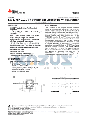 TPS54527 datasheet - 4.5V to 18V Input, 5-A SYNCHRONOUS STEP DOWN CONVERTER