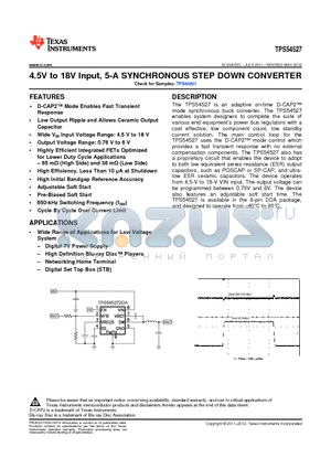 TPS54527DDA datasheet - 4.5V to 18V Input, 5-A SYNCHRONOUS STEP DOWN CONVERTER