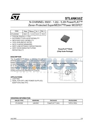 STL6NK55Z datasheet - N-CHANNEL 550V - 1.2ohm- 5.2A PowerFLAT Zener-Protected SuperMESHPower MOSFET
