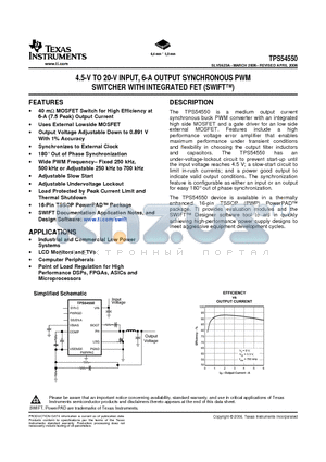TPS54550PWPG4 datasheet - 4.5-V TO 20-V INPUT, 6-A OUTPUT SYNCHRONOUS PWM SWITCHER WITH INTEGRATED FET (SWIFT)