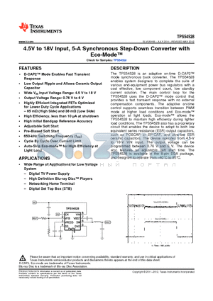 TPS54528 datasheet - 4.5V to 18V Input, 5-A Synchronous Step-Down Converter with Eco-Mode