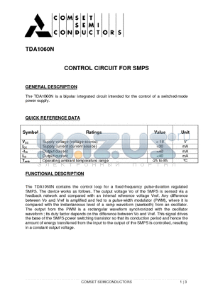 TDA1060N datasheet - CONTROL CIRCUIT FOR SMPS