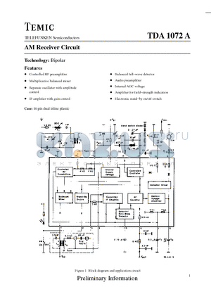 TDA1072A datasheet - AM Receiver Circuit