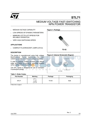 STL71L71L datasheet - MEDIUM VOLTAGE FAST-SWITCHING NPN POWER TRANSISTOR