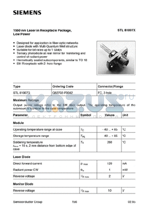 STL81007G datasheet - 1550 nm Laser in Receptacle Package, Low Power