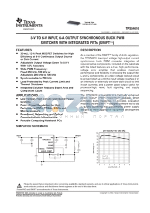 TPS54611 datasheet - 3-V TO 6-V INPUT, 6-A OUTPUT SYNCHRONOUS BUCK PWM SWITCHER WITH INTEGRATED FETs