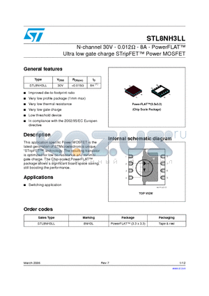 STL8NH3LL datasheet - N-channel 30V - 0.012ohm - 8A - PowerFLAT Ultra low gate charge STripFET Power MOSFET
