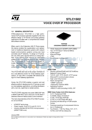 STLC1502 datasheet - VOICE OVER IP PROCESSOR