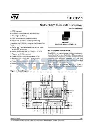 STLC1510 datasheet - NorthenLite G.lite DMT Transceiver