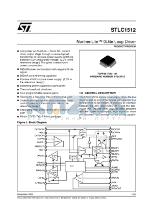 STLC1512 datasheet - NorthenLite G.lite BiCMOS Analog Front-End Circuit