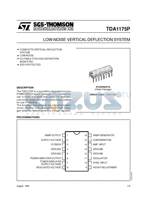 TDA1175 datasheet - LOW-NOISE VERTICAL DEFLECTION SYSTEM