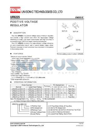 UR6225-XX-AB3-C-R datasheet - POSITIVE VOLTAGE REGULATOR