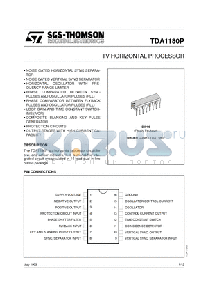 TDA1180P datasheet - TV HORIZONTAL PROCESSOR