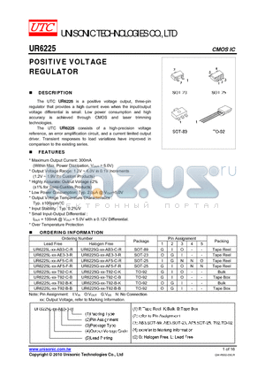 UR6225G-XX-AB3-C-R datasheet - POSITIVE VOLTAGE REGULATOR