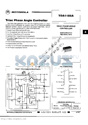 TDA1185A datasheet - Triac Phase Angle Controller