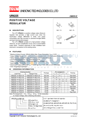 UR6225G-XX-AF5-F-R datasheet - POSITIVE VOLTAGE REGULATOR