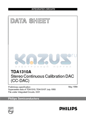 TDA1310A datasheet - Stereo Continuous Calibration DAC CC-DAC