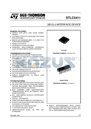 STLC5411 datasheet - 2B1Q U INTERFACE DEVICE