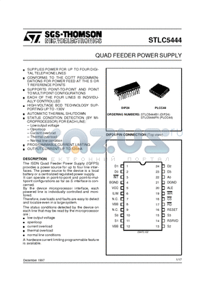 STLC5444 datasheet - QUAD FEEDER POWER SUPPLY