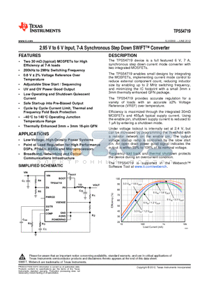 TPS54719RTET datasheet - 2.95 V to 6 V Input, 7-A Synchronous Step Down SWIFT Converter