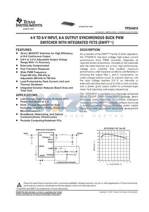 TPS54810 datasheet - 4-V TO 6-V INPUT, 8-A OUTPUT SYNCHRONOUS BUCK PWM SWITCHER WITH INTEGRATED FETS