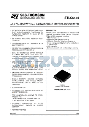 STLC5464 datasheet - MULTI-HDLCWITH n x 64 SWITCHING MATRIX ASSOCIATED