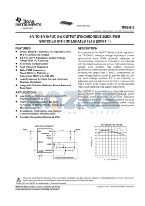 TPS54810PWP datasheet - 4-V TO 6-V INPUT, 8-A OUTPUT SYNCHRONOUS BUCK PWM SWITCHER WITH INTEGRATED FETS