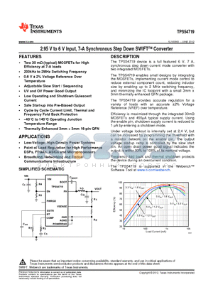 TPS54719RTER datasheet - 2.95 V to 6 V Input, 7-A Synchronous Step Down SWIFT Converter