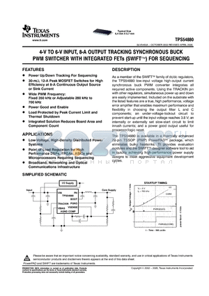 TPS54880 datasheet - 4-V TO 6-V INPUT, 8-A OUTPUT TRACKING SYNCHRONOUS BUCK PWM SWITCHER WITH INTEGRATED FETs (SWIFT) FOR SEQUENCING