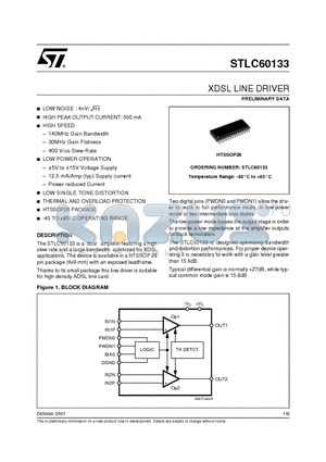 STLC60133 datasheet - XDSL LINE DRIVER