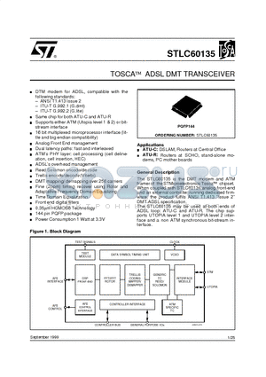 STLC60135 datasheet - TOSCA  ADSL DMT TRANSCEIVER