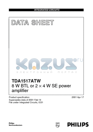 TDA1517A datasheet - 8 W BTL or 2 x 4 W SE power amplifier