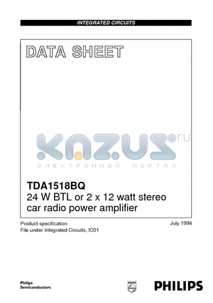 TDA1518 datasheet - 24 W BTL or 2 x 12 watt stereo car radio power amplifier