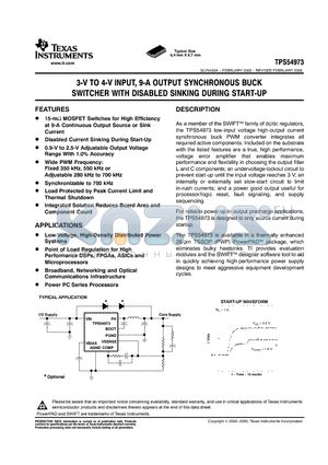 TPS54973PWP datasheet - 3-V TO 4-V INPUT, 9-A OUTPUT SYNCHRONOUS BUCK SWITCHER WITH DISABLED SINKING DURING START-UP