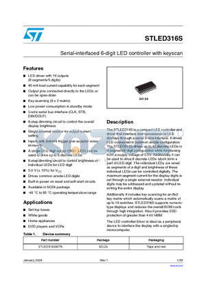 STLED316SMTR datasheet - Serial-interfaced 6-digit LED controller with keyscan