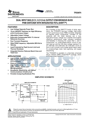 TPS54974 datasheet - DUAL INPUT BUS (2.5V, 3.3V) 9-A OUTPUT SYNCHRONOUS BUCK PWM SWITCHER WITH INTEGRATED FETs